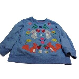 Mini Boden Sweatshirt Sz. 5-6Y 116cm Bunnies Squirrels Acorns Strawberrys Flower